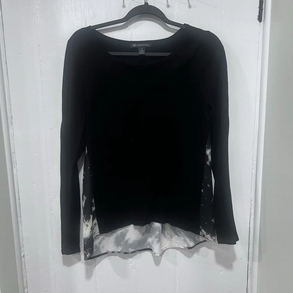 INC International Concepts 2-in-I Short Black Knit Sweater Black White Print M